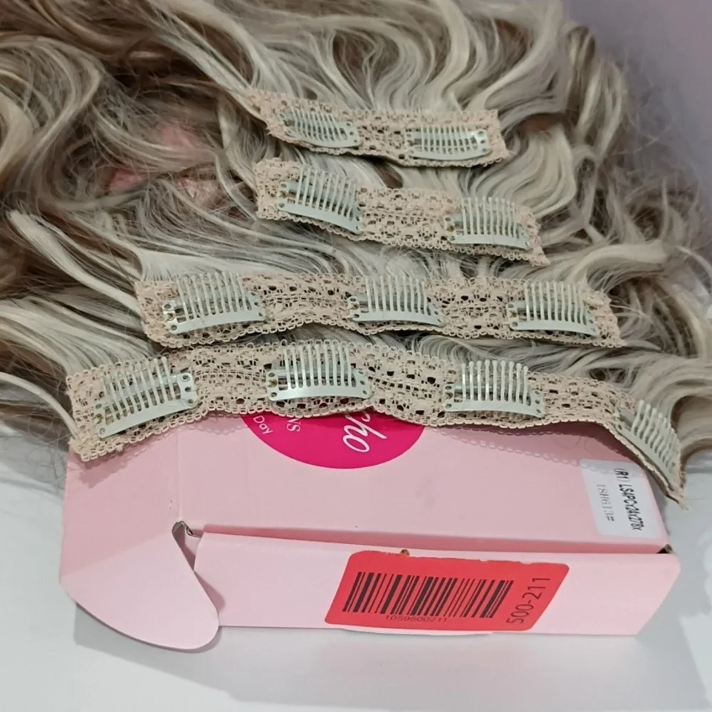 Clip-In Hair Extensions 24” Beach Waves • Ash Brown + Platinum Highlights • 4PCS